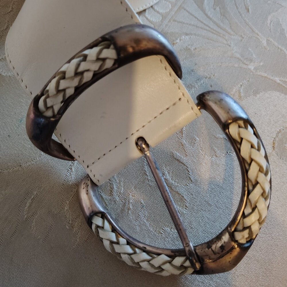 Linea Pelle Hand White W Gold Hardware Made In Italy Belt